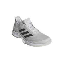 Adidas Adizero Club Junior Tennis Shoe (Grey/White/Green) -Boutique Ball Sports Store G26566 FTW photo front lateral top white