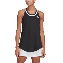 Adidas Women's Club Tank Top (Black/White) -Boutique Ball Sports Store GH7235 APP on model front white