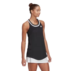 Adidas Women's Club Tank Top (Black/White) -Boutique Ball Sports Store GH7235 APP on model walking white
