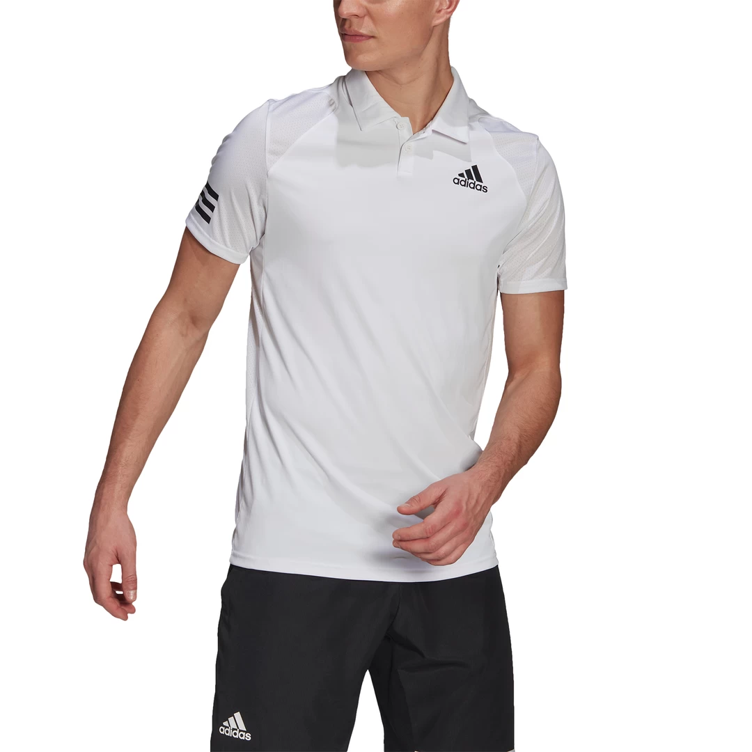 Adidas Men's Club 3 Stripes Polo (White/Black) 4 Adidas Men's Club 3 Stripes Polo (White/Black) - Image 2