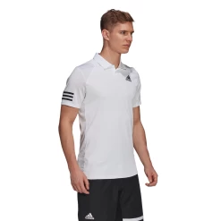 Adidas Men's Club 3 Stripes Polo (White/Black) 14 Adidas Men's Club 3 Stripes Polo (White/Black) -Boutique Ball Sports Store GL5416 APP on model walking white