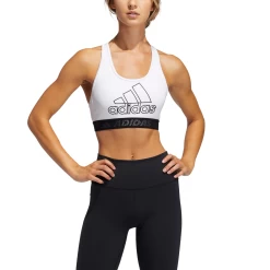 Adidas Don't Rest Badge Of Sport Women's Sports Bra (White/Black) -Boutique Ball Sports Store GM2834 APP on model front white