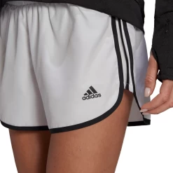 Adidas Women's Marathon 4-Inch Shorts (White/Black) -Boutique Ball Sports Store GQ9348 APP on model detail 1 white