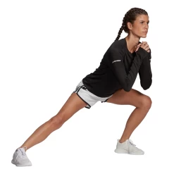 Adidas Women's Marathon 4-Inch Shorts (White/Black) -Boutique Ball Sports Store GQ9348 APP on model walking white eeb2e405 9074 49f3 ab97 0d132973d440