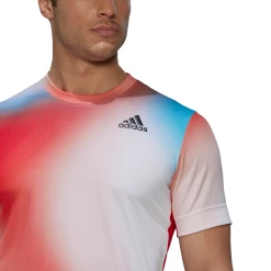 Adidas Men's Melbourne FreeLift Printed Top (White/Vivid Red/Black) -Boutique Ball Sports Store H67126 APP on model detail 1 white