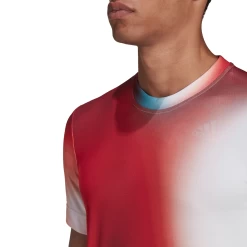 Adidas Men's Melbourne FreeLift Printed Top (White/Vivid Red/Black) -Boutique Ball Sports Store H67126 APP on model detail 2 white