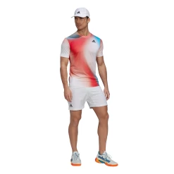 Adidas Men's Melbourne FreeLift Printed Top (White/Vivid Red/Black) -Boutique Ball Sports Store H67126 APP on model standard outfit white