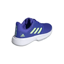 Adidas CourtJam XJ Junior Tennis Shoe (Blue/Neon Green) -Boutique Ball Sports Store H68132 FTW photo back lateral top white