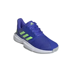 Adidas CourtJam XJ Junior Tennis Shoe (Blue/Neon Green) -Boutique Ball Sports Store H68132 FTW photo front lateral top white