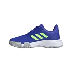 Adidas CourtJam XJ Junior Tennis Shoe (Blue/Neon Green) -Boutique Ball Sports Store H68132 FTW photo side medial center white