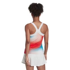 Adidas Women's Mel Y-Tank Top (White/Red/Blue) -Boutique Ball Sports Store HA7614 APP on model back white