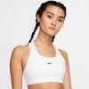 Nike Women's Dri-FIT Swoosh Medium Support 1 Piece Pad Sports Bra (White/Black) -Boutique Ball Sports Store dri fit swoosh support 1 piece pad sports bra mx9N8j